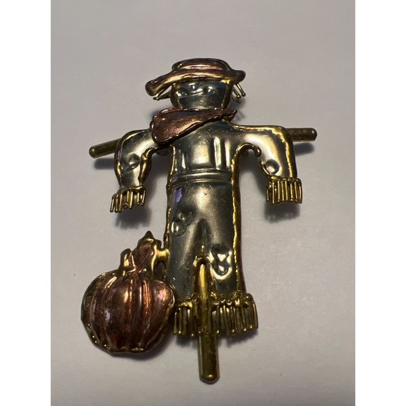 Mexico Metal Scarecrow & Pumpkin Brooch — 3.5” - Picture 13 of 13